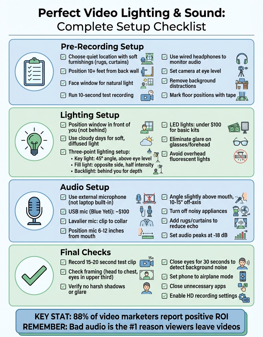 Video Recording Setup Checklist: Lighting and Audio Steps