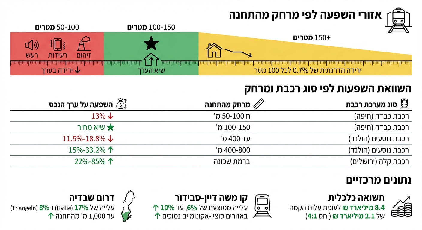 השפעת המרחק מתחנת רכבת על ערך הנכסים - השוואה בין סוגי רכבות