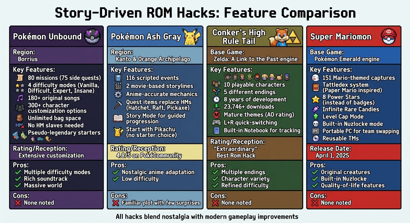 Comparison of Popular Story-Driven ROM Hacks: Features and Highlights