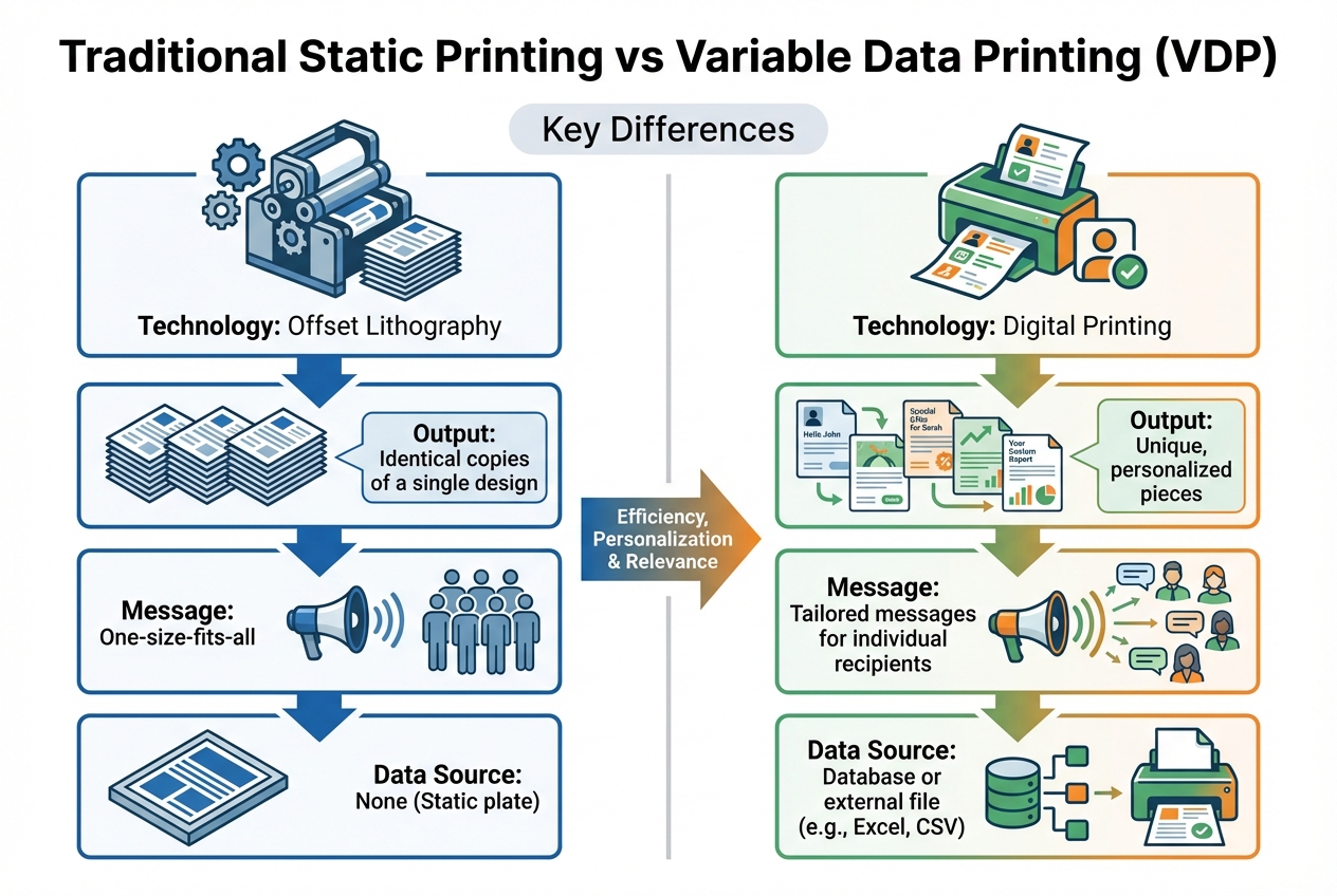 Traditional Static Printing vs Variable Data Printing Comparison