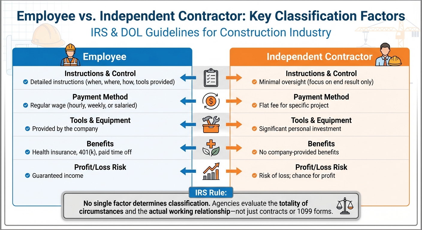 Employee vs Independent Contractor Classification Factors in Construction