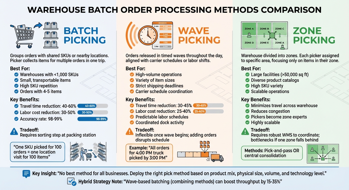 Batch Order Processing Methods Comparison: Batch vs Wave vs Zone Picking