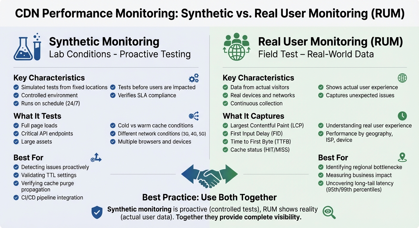 Synthetic Monitoring vs Real User Monitoring (RUM) for CDN Performance