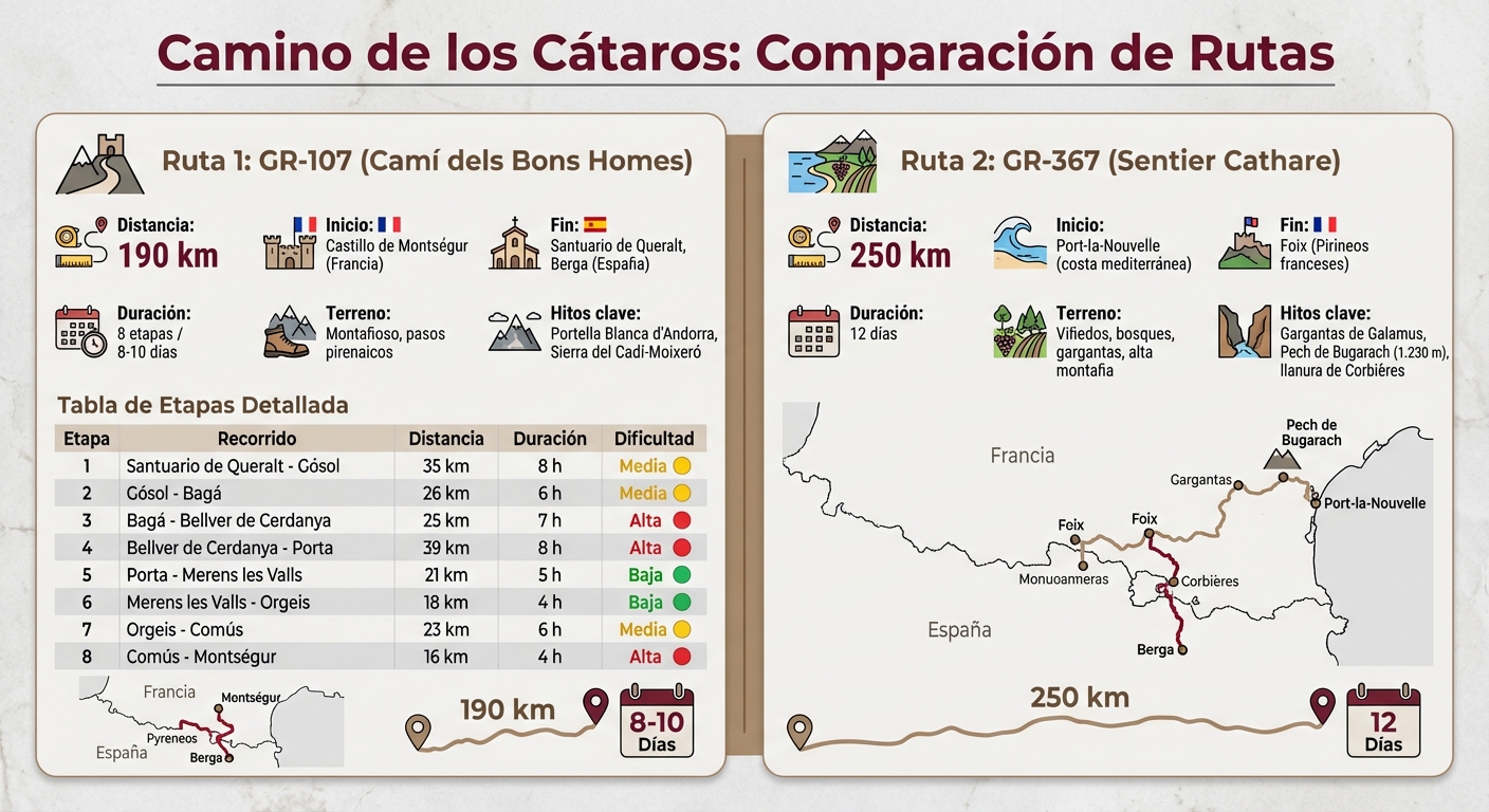 GR-107 vs GR-367: Etapas y características del Camino de los Cátaros