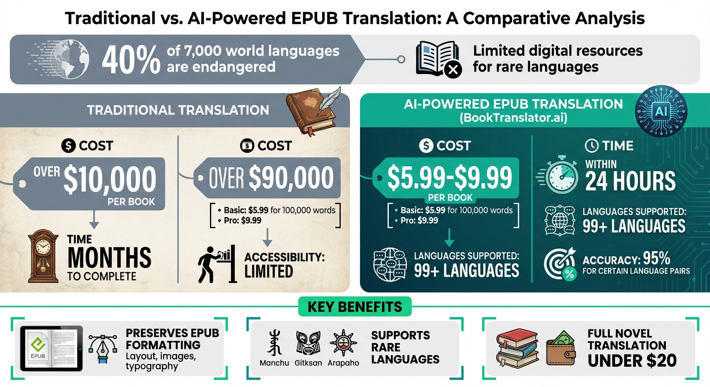 पारंपरिक बनाम AI-संचालित EPUB अनुवाद: लागत और गति तुलना