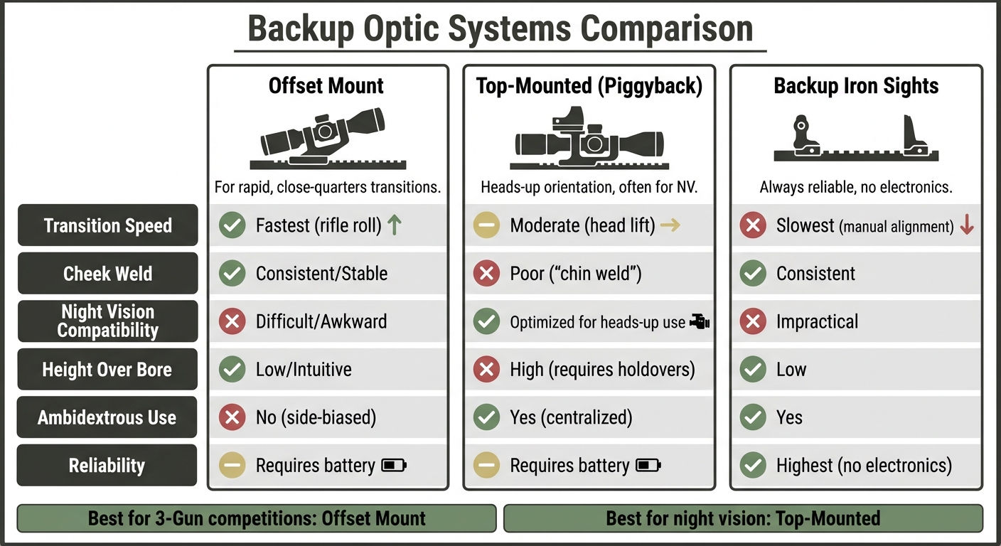 Offset vs Top-Mounted vs Backup Iron Sights Comparison Chart