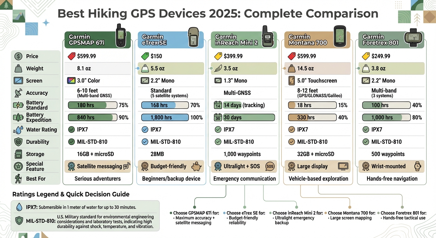 Comparison of Top 5 Hiking GPS Devices 2025: Features, Battery Life, and Pricing