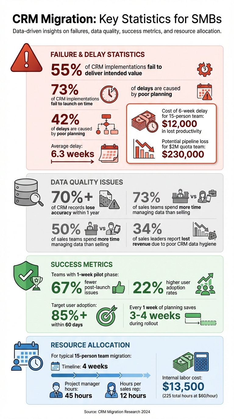 CRM Migration Statistics: Failure Rates, Costs, and Success Metrics for SMBs