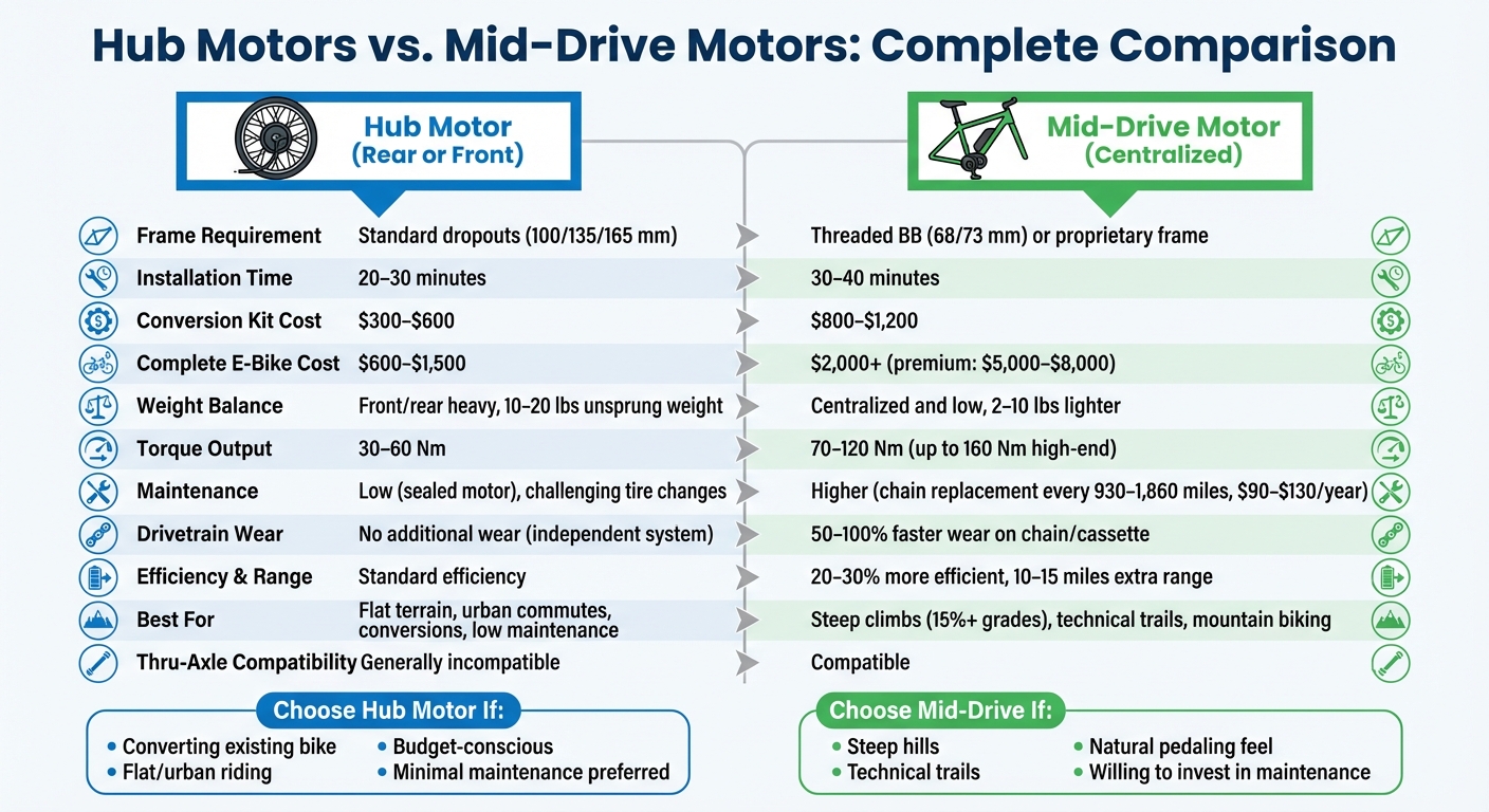 Hub Motor vs Mid-Drive Motor E-Bike Comparison Chart