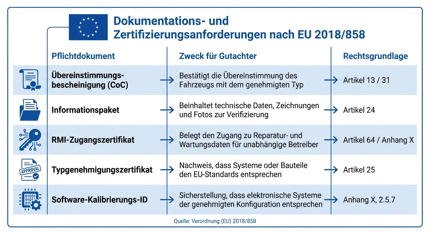 Pflichtdokumente für KFZ-Gutachter nach EU-Verordnung 2018/858