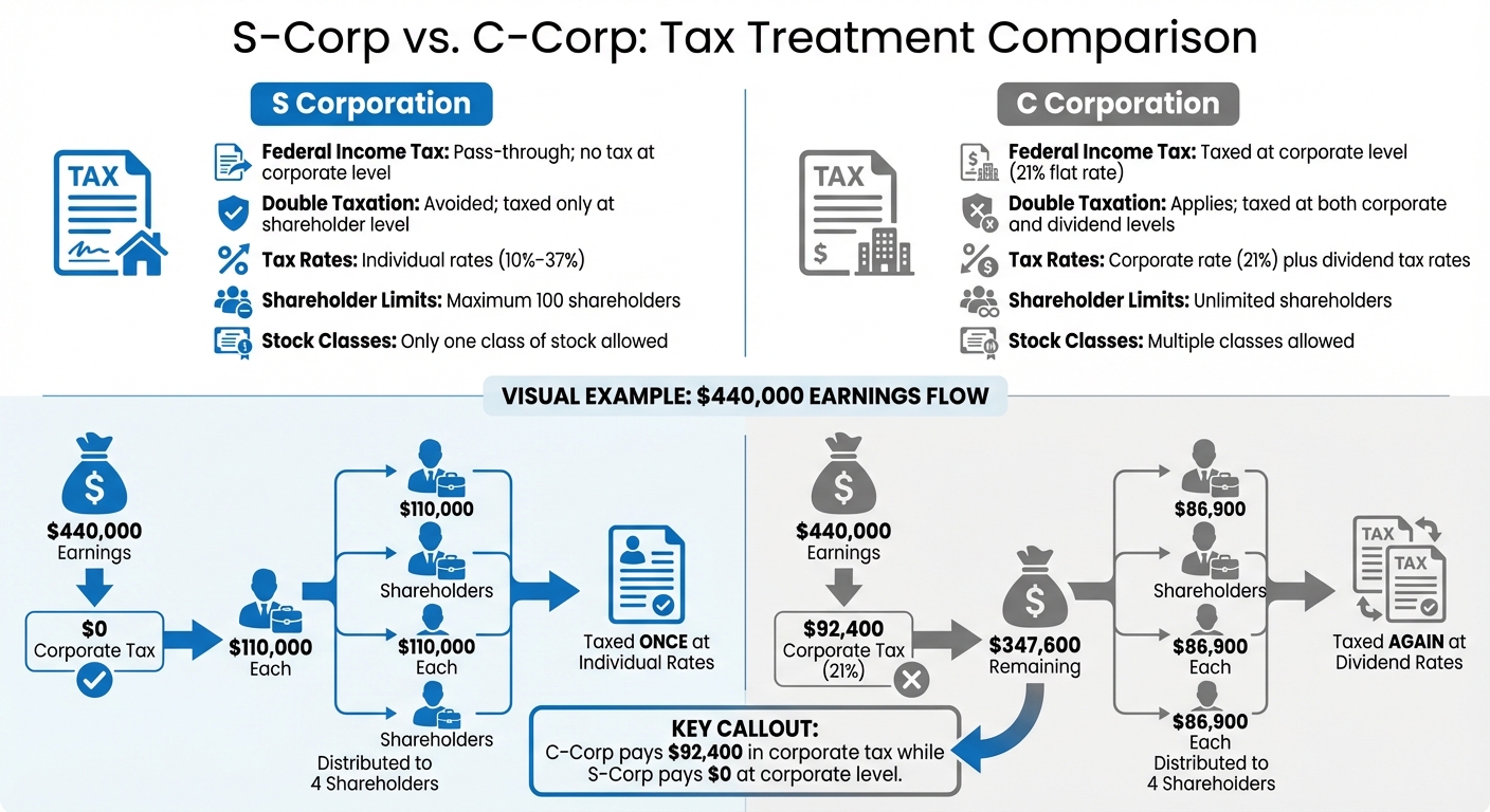 S-Corp vs C-Corp Tax Treatment Comparison