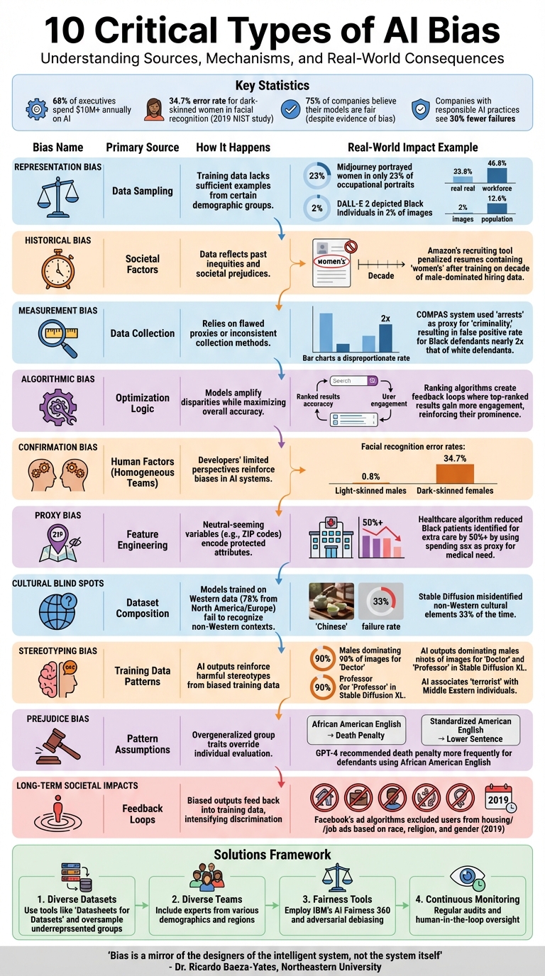 10 Types of AI Bias: Sources, Mechanisms, and Real-World Impacts
