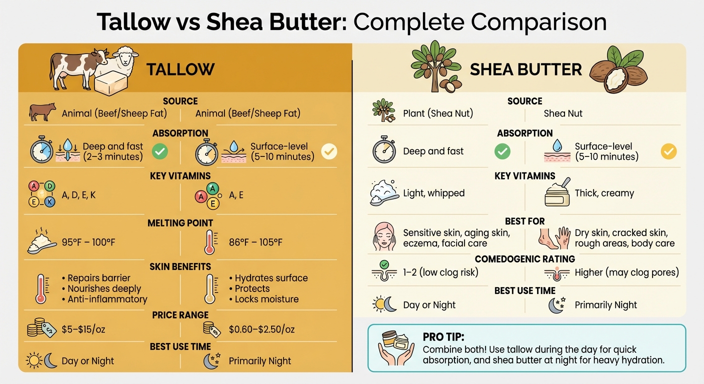 Tallow vs Shea Butter: Complete Skincare Comparison Chart