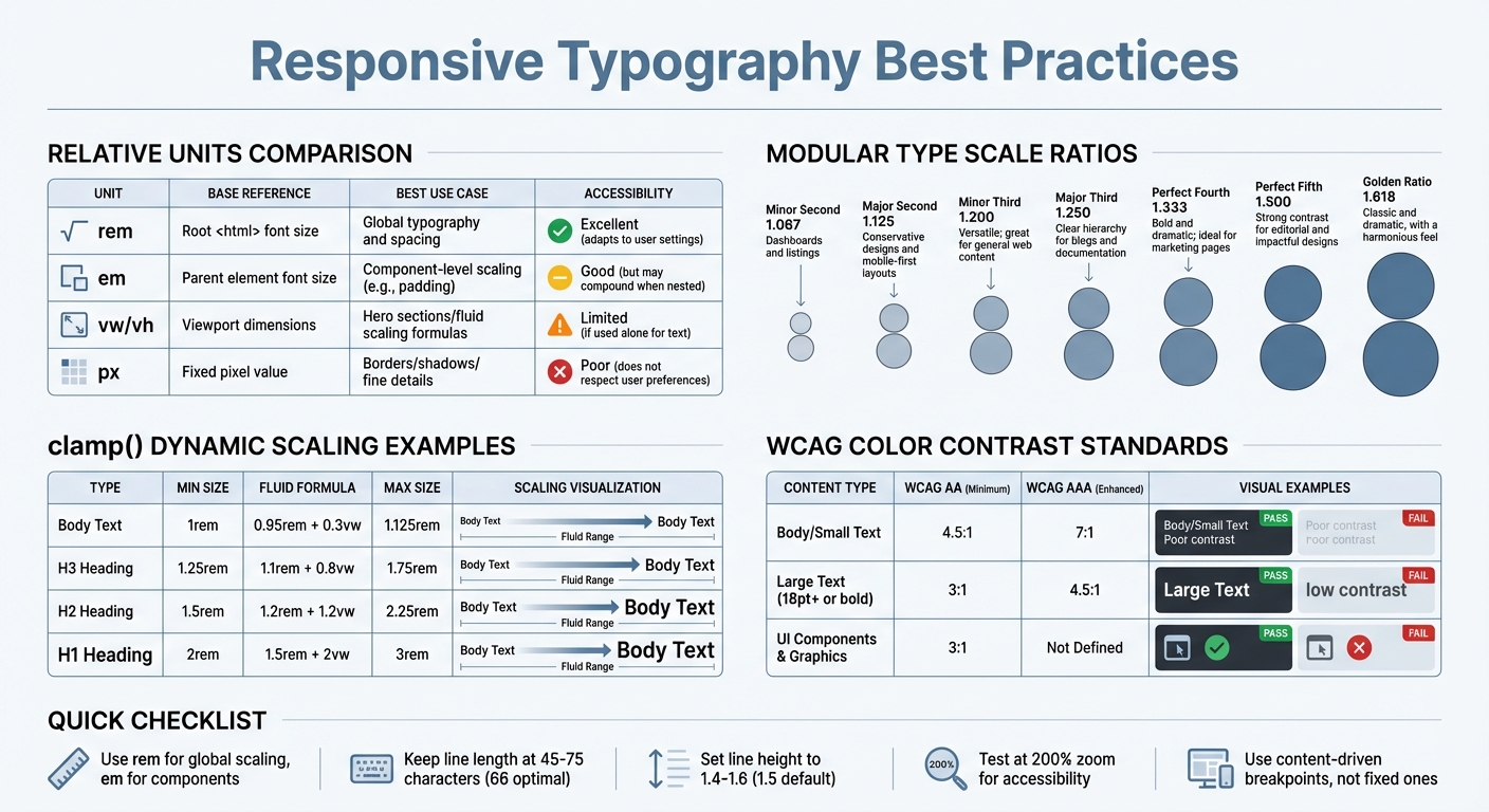 Responsive Typography Best Practices: Units, Ratios, and Accessibility Standards