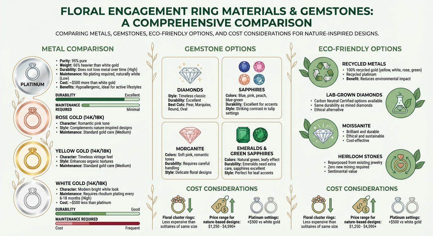 Floral Engagement Ring Metals and Gemstones Comparison Guide