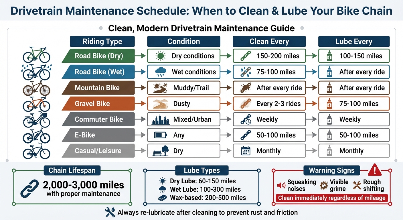Bike Drivetrain Cleaning and Lubrication Schedule by Riding Type