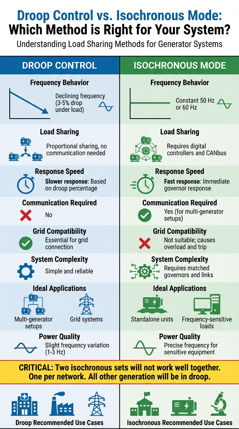 Droop Control vs Isochronous Mode Generator Synchronization Comparison