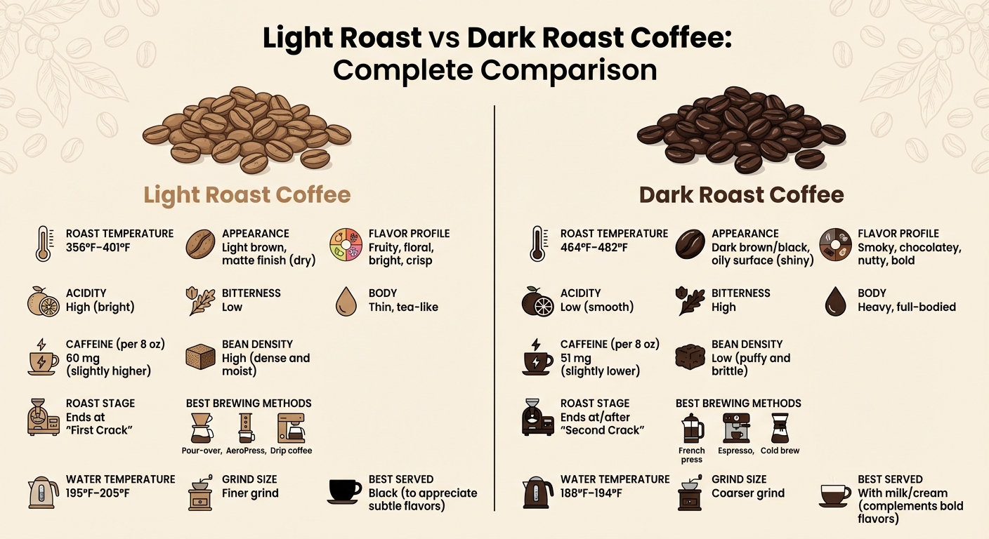 Light vs Dark Roast Coffee Comparison Chart