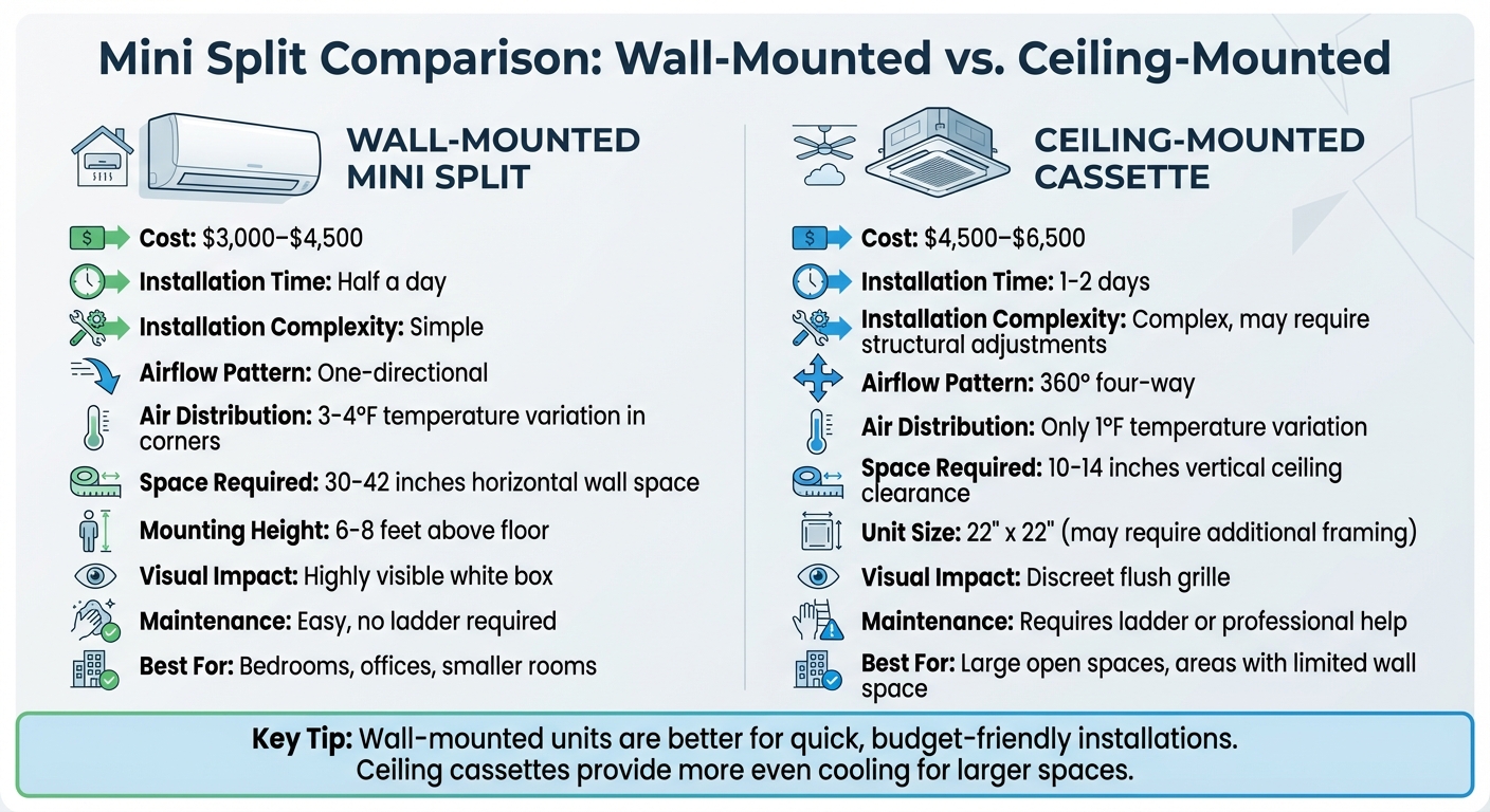 Wall-Mounted vs Ceiling-Mounted Mini Split Comparison Chart