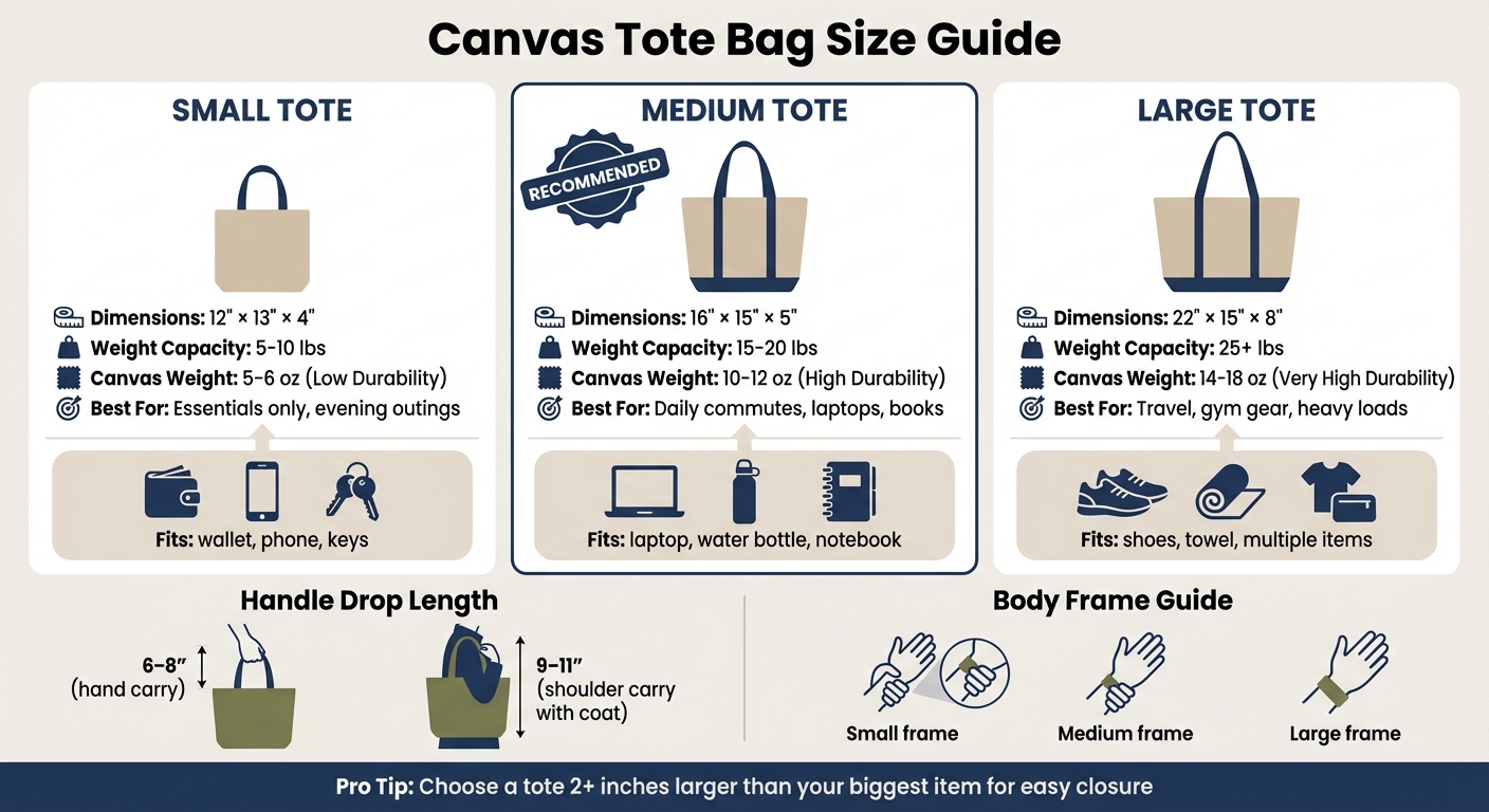 Canvas Tote Bag Size Guide: Dimensions, Weight Capacity and Best Uses