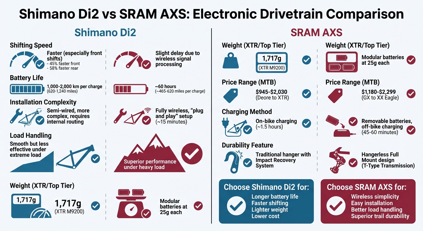 Shimano Di2 vs SRAM AXS Electronic Drivetrain Comparison Chart
