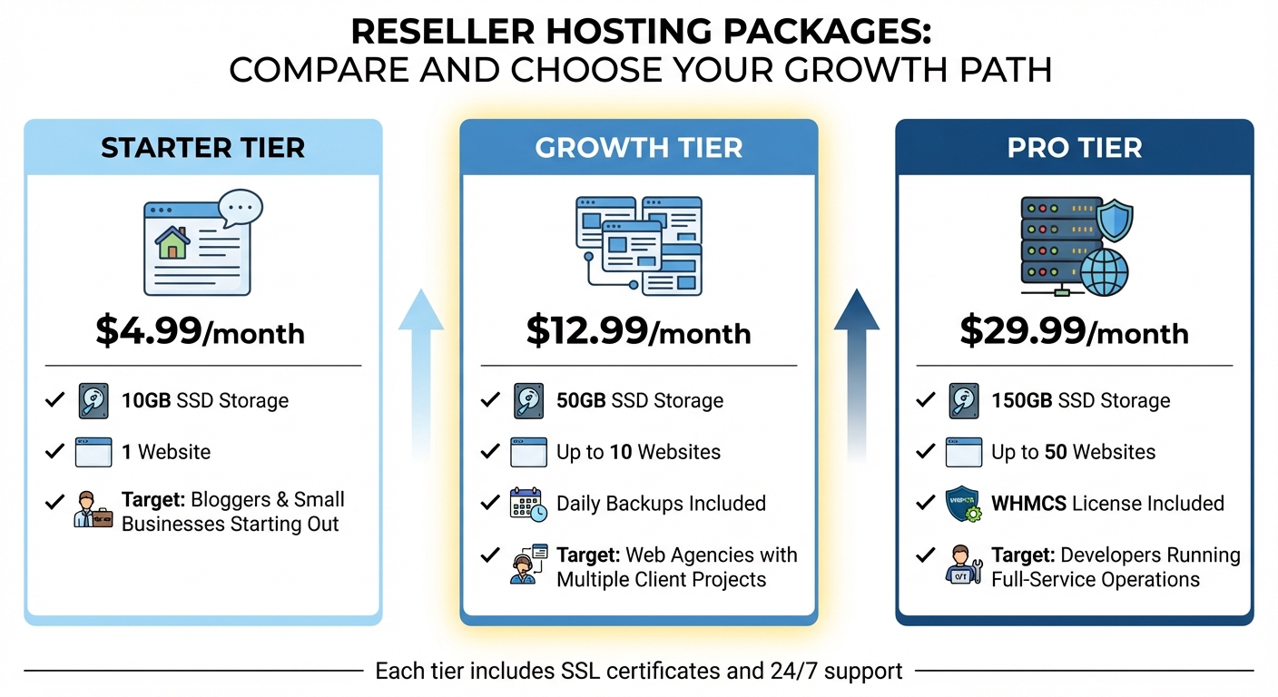 Reseller Hosting Package Tiers Comparison Chart