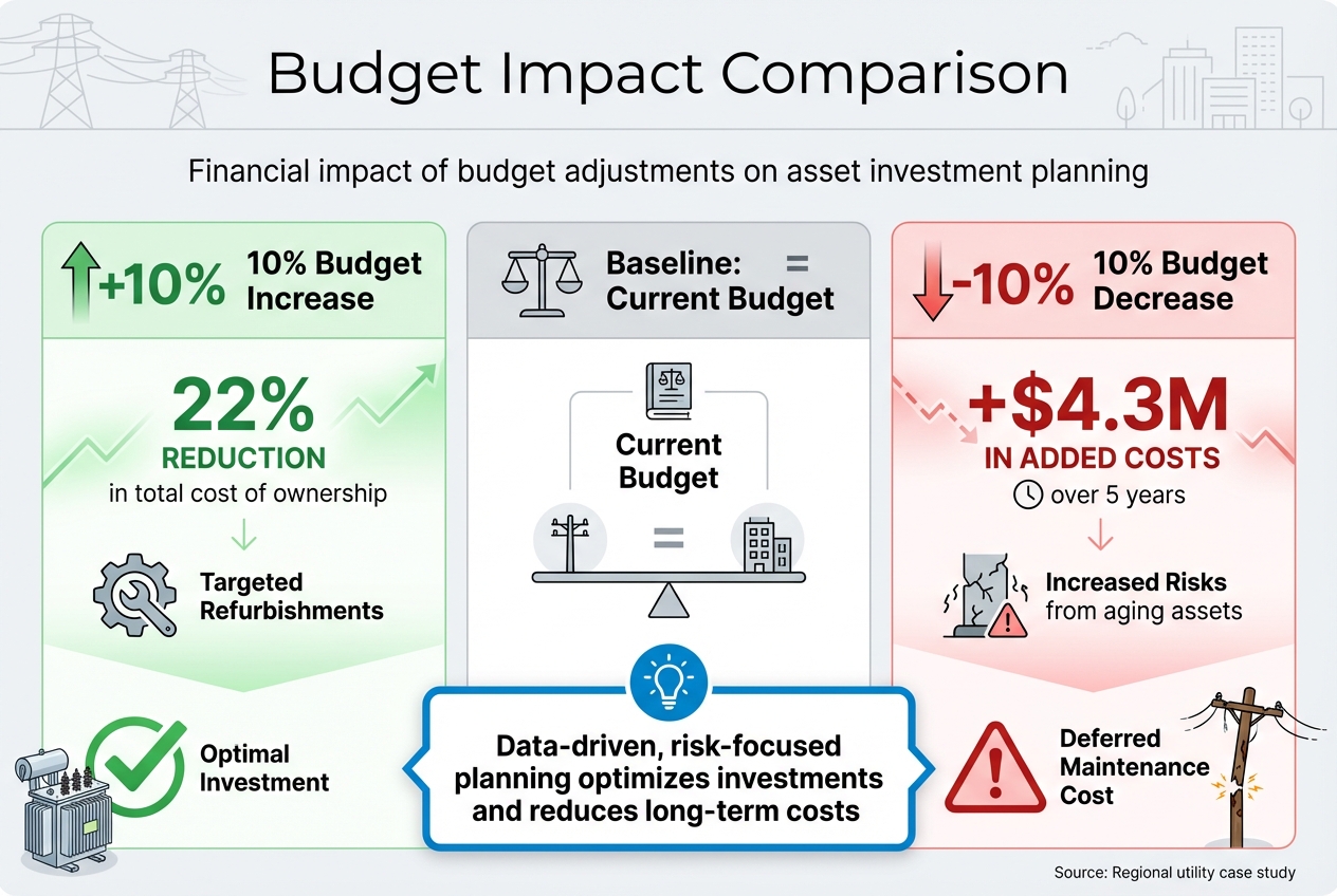 Budget Impact on Asset Investment: 10% Increase vs 10% Decrease Over 5 Years
