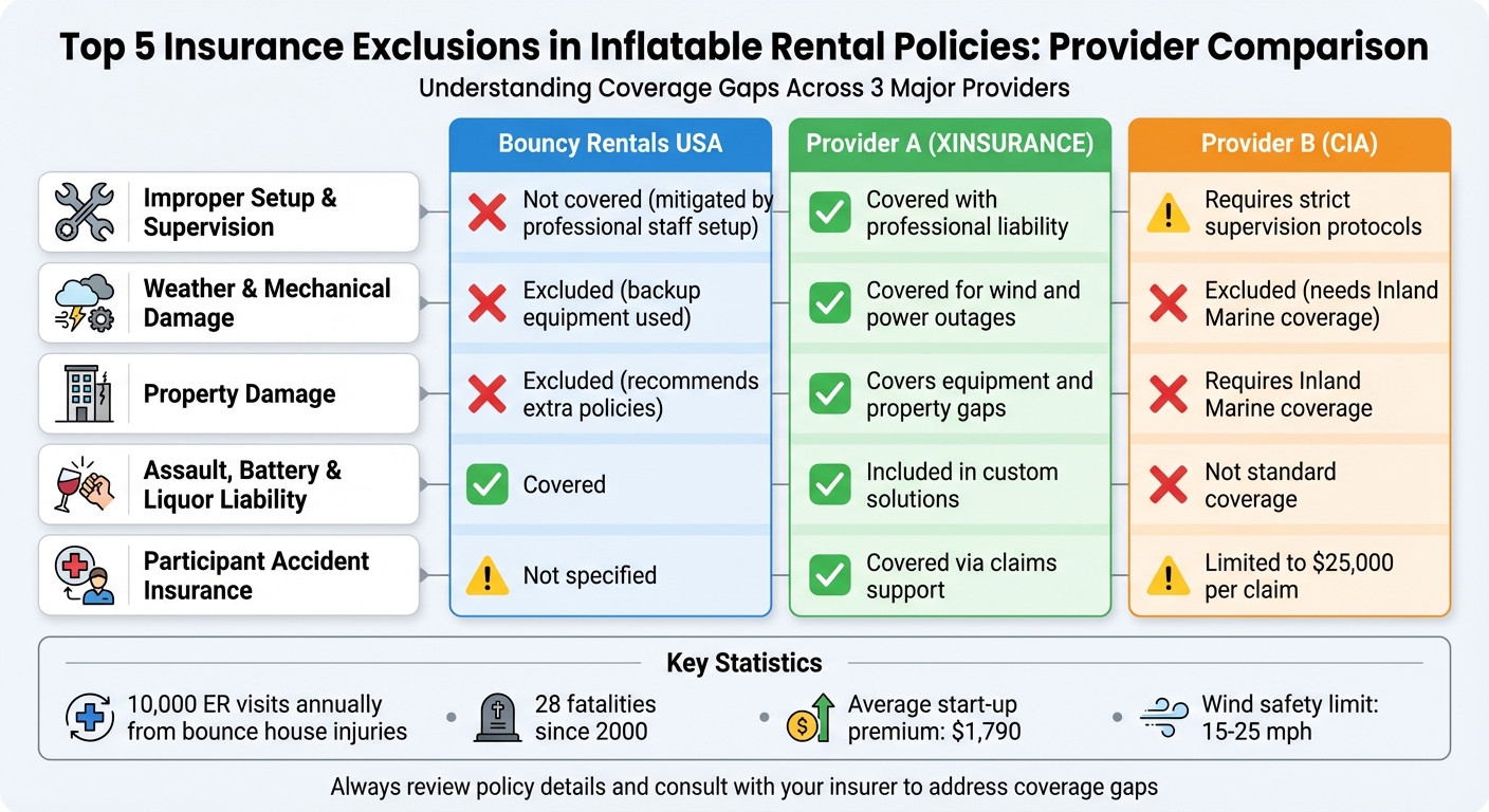 Inflatable Rental Insurance Exclusions: Provider Coverage Comparison