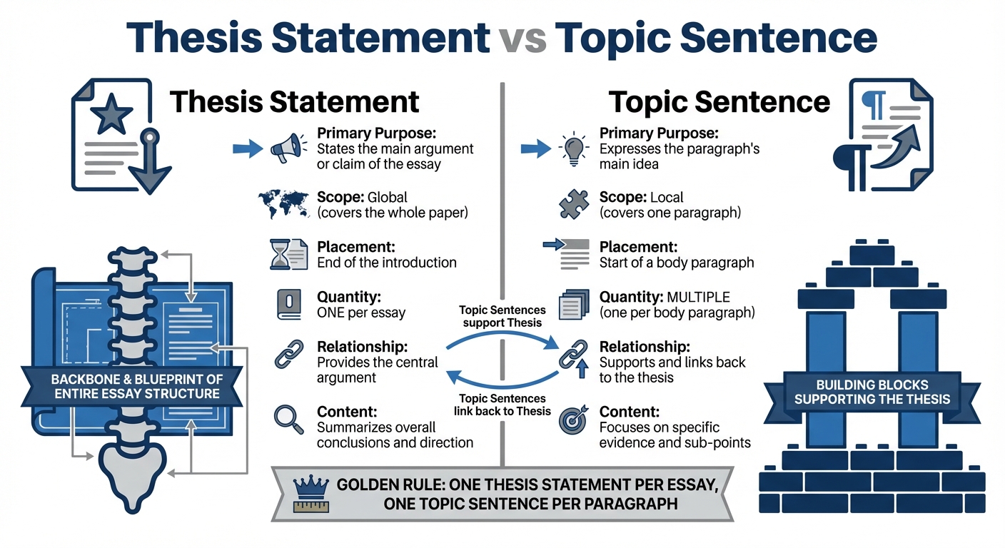 Thesis Statement vs Topic Sentence: Key Differences Comparison Chart