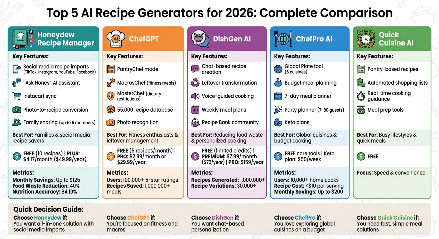 AI Recipe Generators 2026: Features and Pricing Comparison