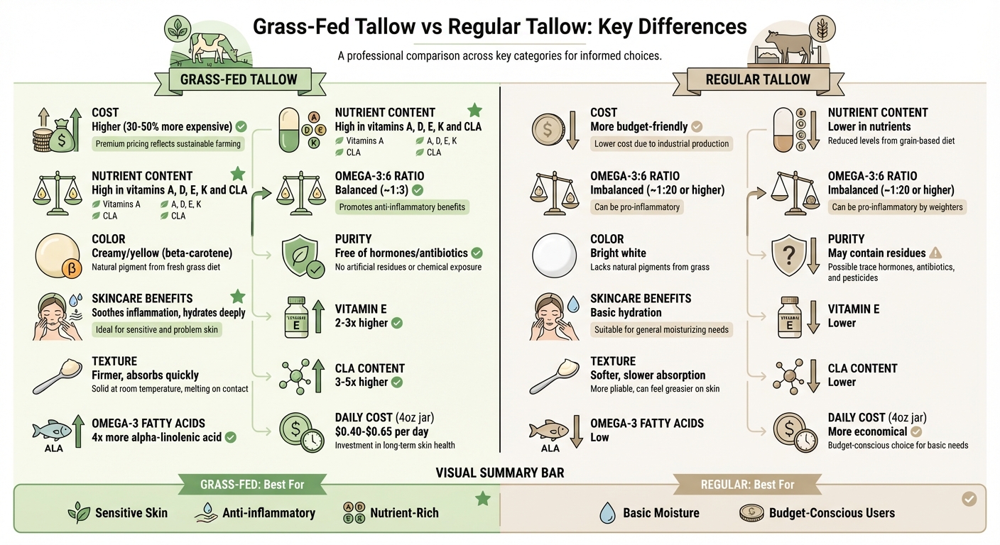 Grass-Fed vs Regular Tallow: Complete Nutrient and Feature Comparison