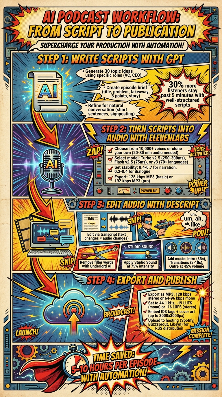 AI Podcast Production Workflow: 4-Step Process from Script to Publication