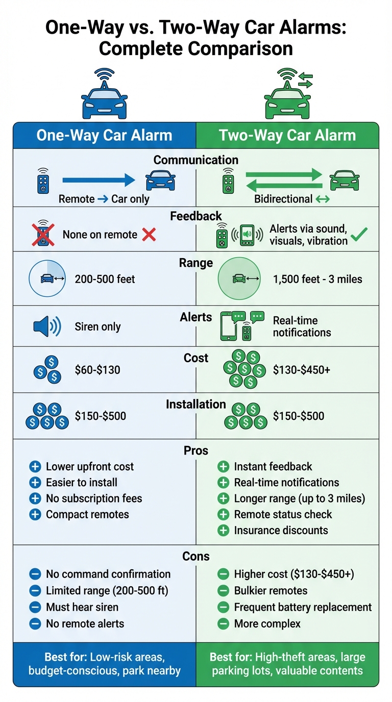 One-Way vs Two-Way Car Alarms: Feature Comparison Chart