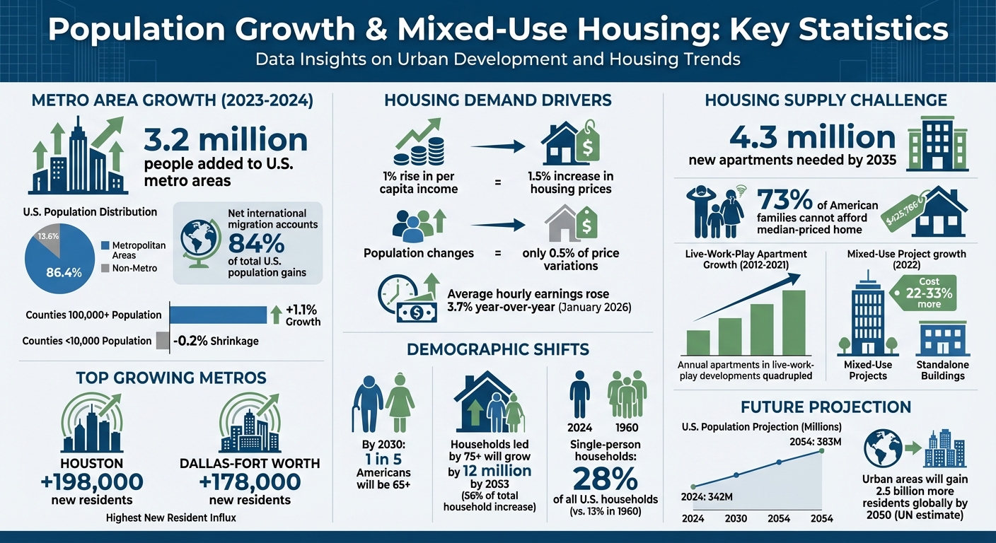 Key Population Growth Statistics Driving Mixed-Use Housing Demand in U.S. Metro Areas