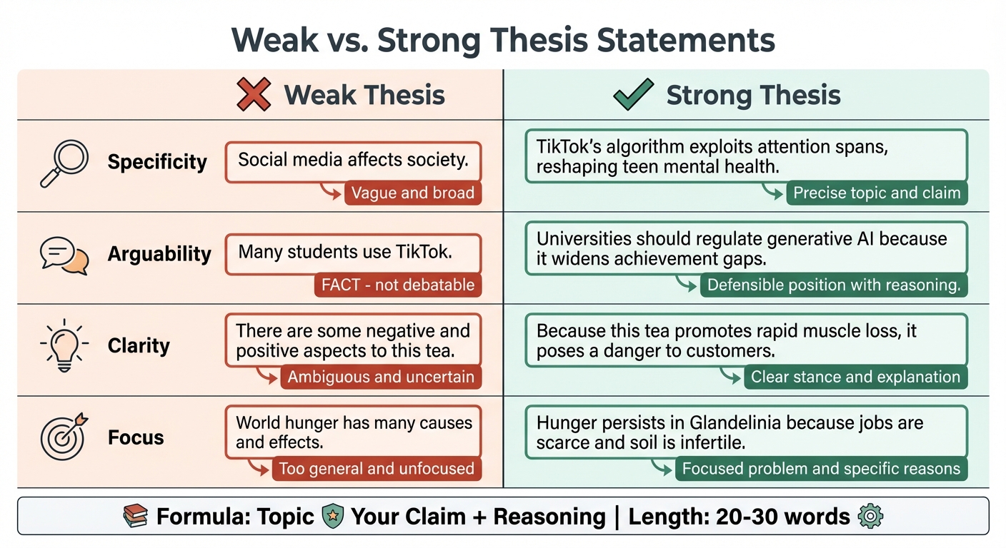 Weak vs Strong Thesis Statement Examples Comparison