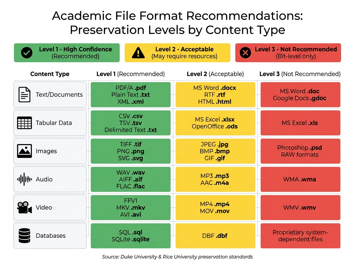 Academic File Format Recommendations by Content Type