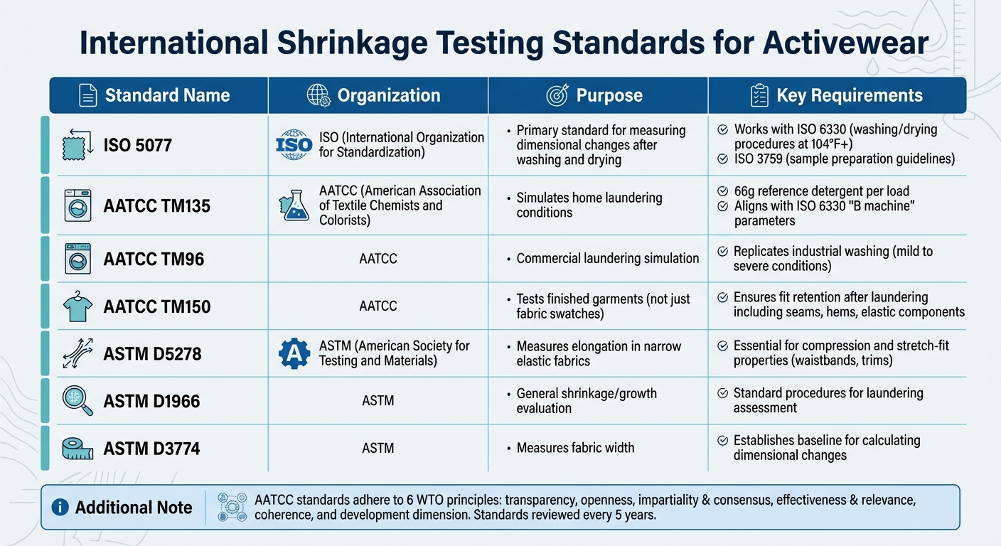 International Shrinkage Testing Standards Comparison for Activewear Fabrics