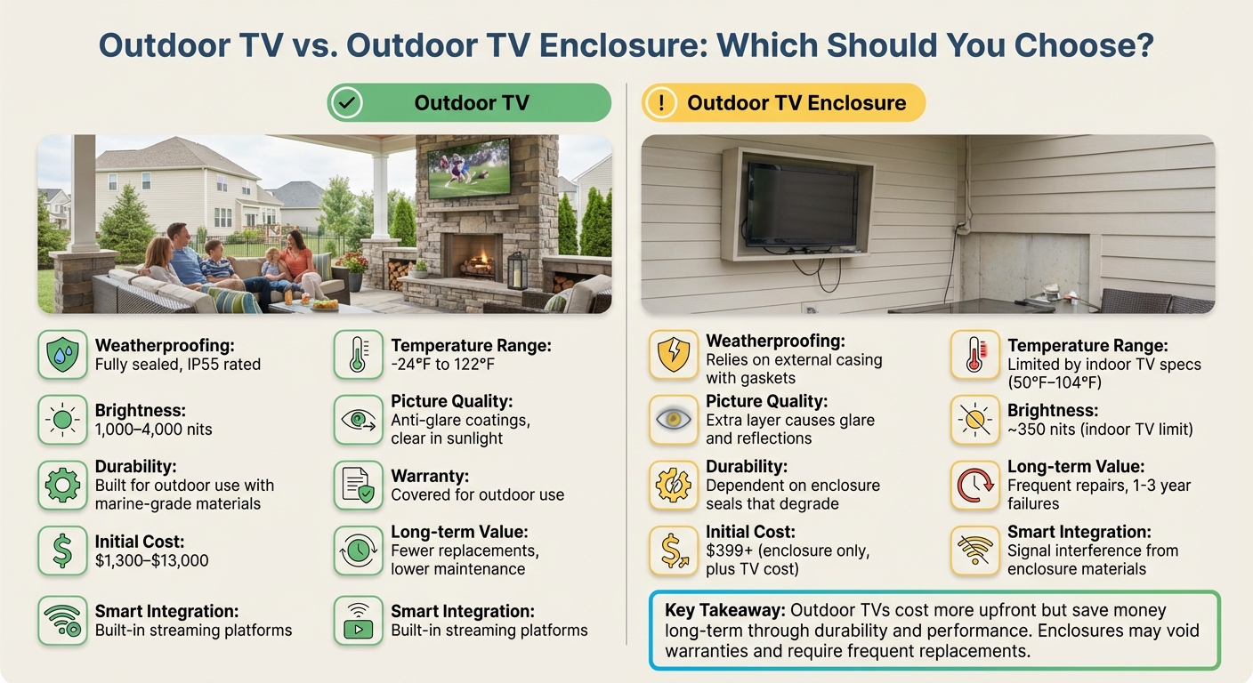 Outdoor TV vs Outdoor TV Enclosure: Complete Feature Comparison