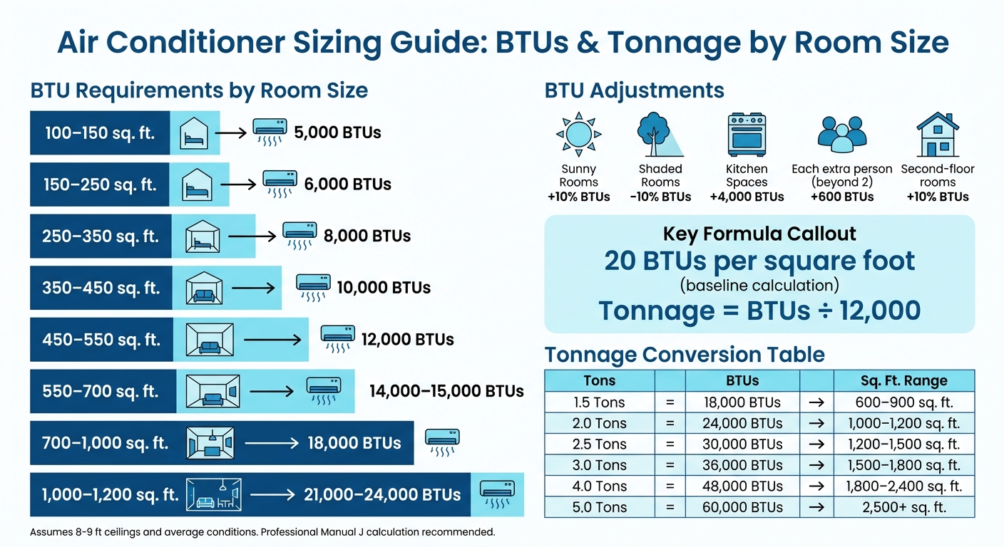 Air Conditioner BTU and Tonnage Requirements by Room Size