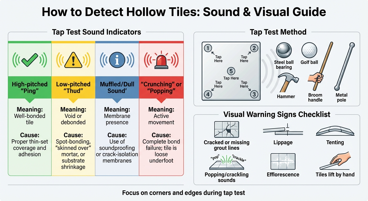 Hollow Tile Detection Guide: Tap Test Sounds and Visual Warning Signs