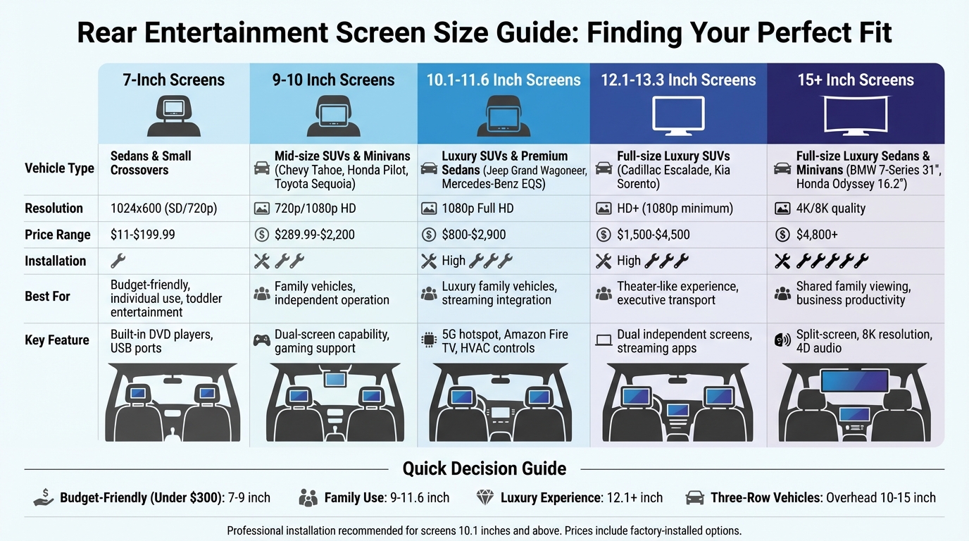 Rear Entertainment Screen Size Comparison Guide for Cars