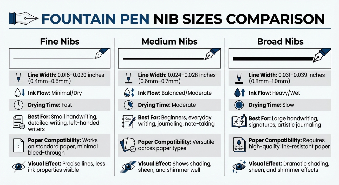 Fountain Pen Nib Size Comparison: Fine vs Medium vs Broad