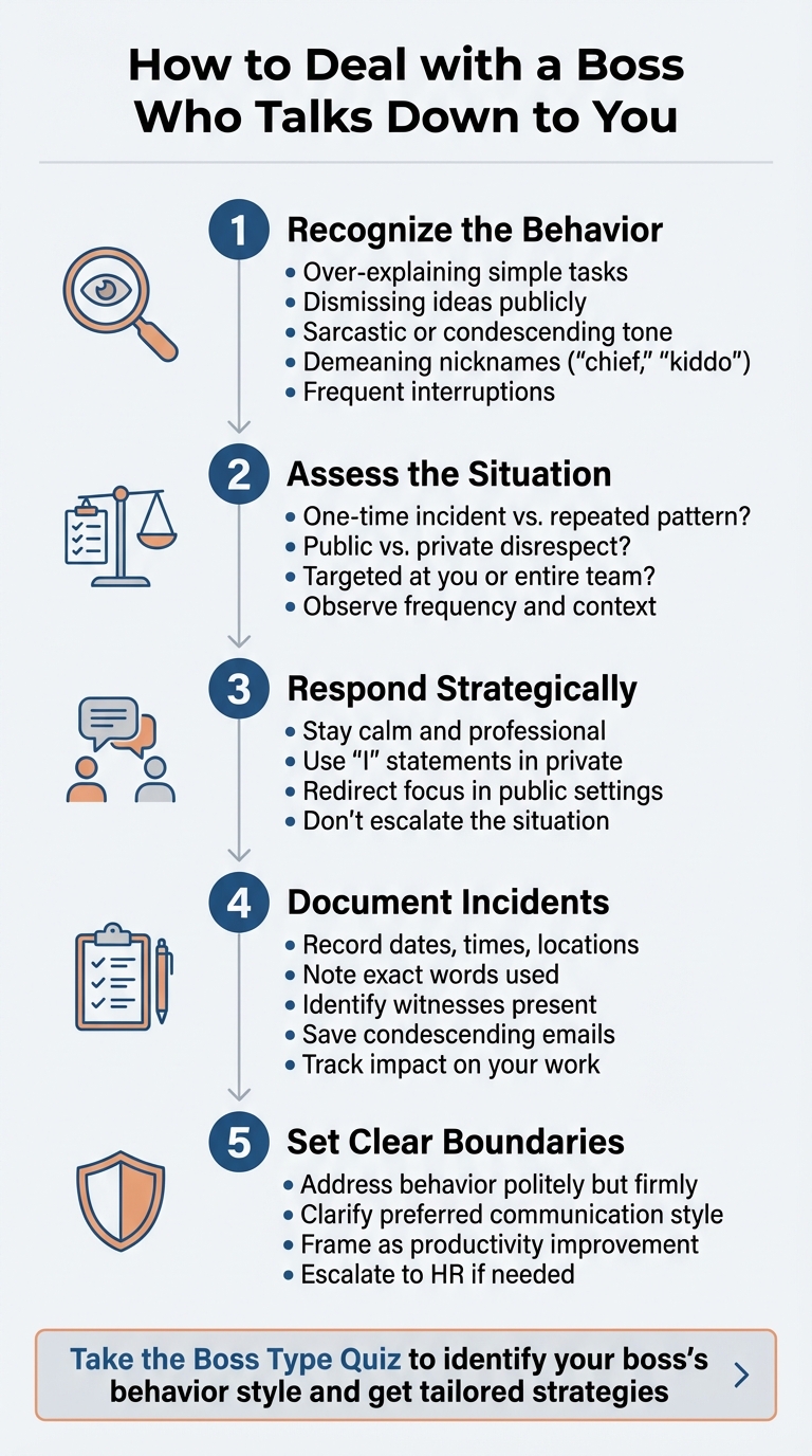 5-Step Strategy for Dealing with a Condescending Boss - [Infographic © MyDifficultBoss.com]