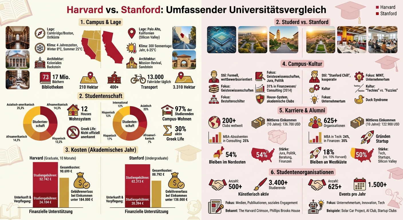 Harvard vs Stanford Vergleich: Campus, Kosten und Karriere