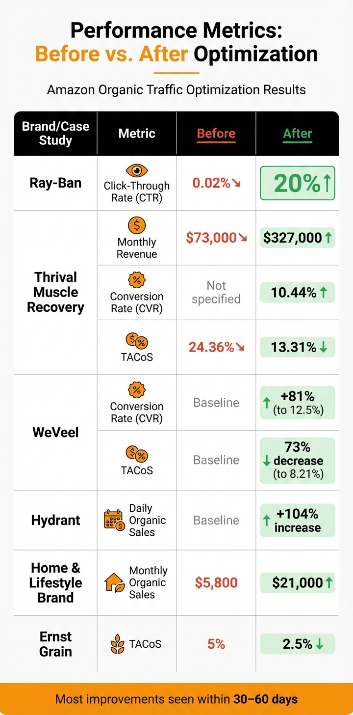 Amazon Organic Traffic Optimization Results: Before and After Performance Metrics