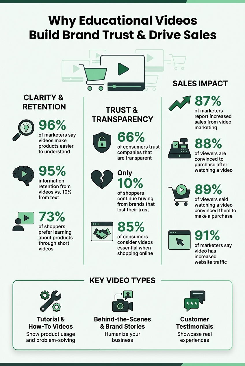Educational Video Marketing Statistics: Trust, Engagement, and Sales Impact for E-commerce
