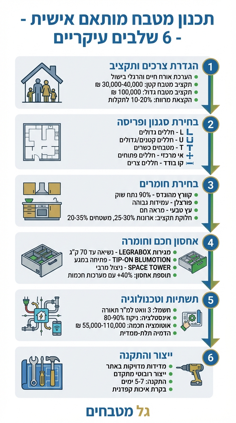 6 שלבים לתכנון מטבח מותאם אישית - מדריך מלא