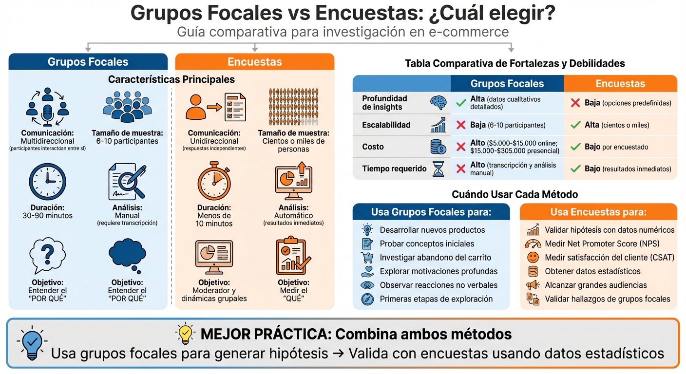 Grupos focales vs encuestas: comparación de métodos de investigación en e-commerce