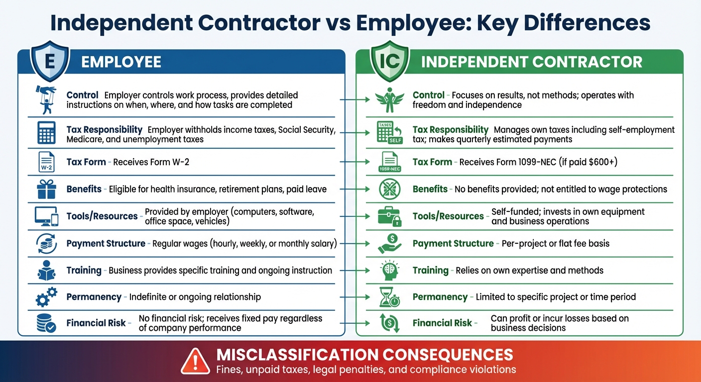 Independent Contractor vs Employee Classification Comparison Chart