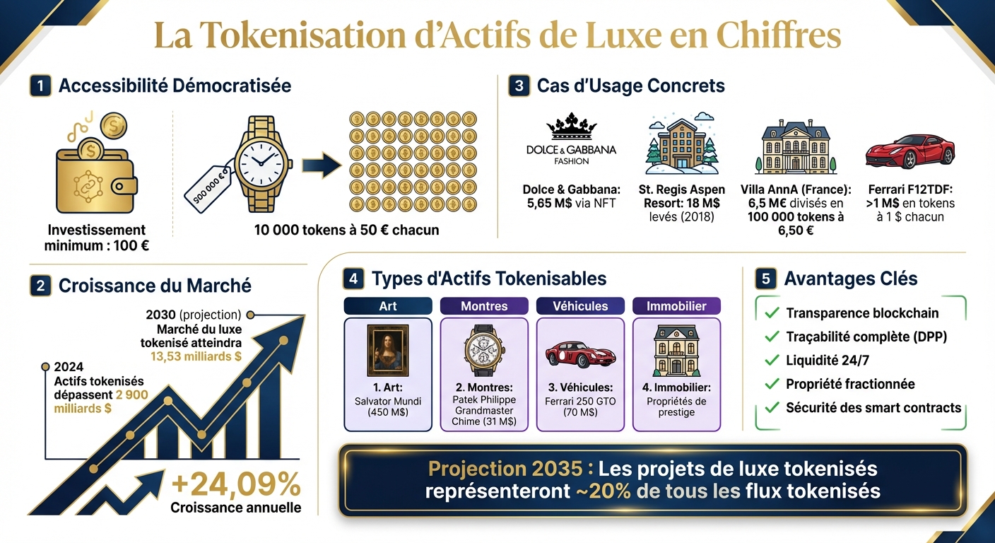 Tokenisation d'actifs de luxe : chiffres clés et croissance du marché 2024-2030